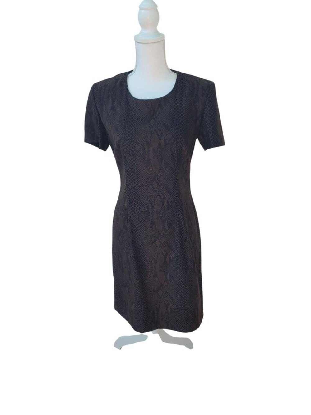 Snake Print Short Sleeve Midi Dress With Back Zipper Closure